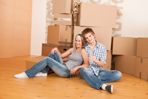 Packed moving boxes and furniture ready for removals in Harrow Weald