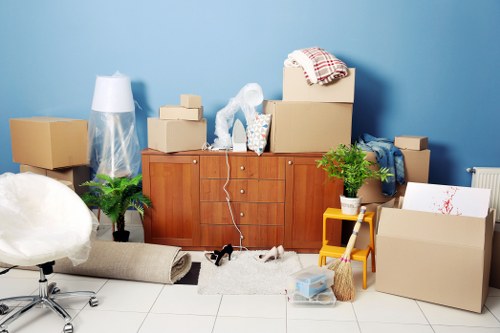Prepared moving boxes and labelled items for relocation